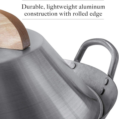 Flat Bottom Wok with Lid, Hand Hammered Carbon Steel Wok Set, 14"7