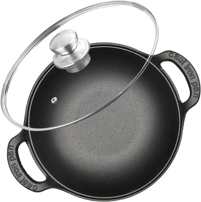 Cast Iron Wok with Dual Handle, Pre-Seasoned Stir-Fry Pans (Wok with Lid 11 Inch)1
