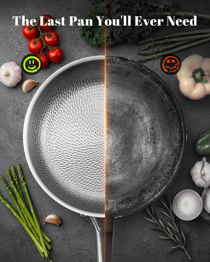 Titanium Sauce Pans for Cooking, 1.5&2.5&3.5QT Pure Titanium Hammered Pro with Two Lids, Non-Toxic Skillet for Cooking, PFAS/PFOA/PTFE Free Cookware, Dishwasher&Oven Safe, Kitchen Induction Compatible3
