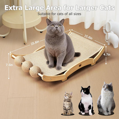 3 in 1 Sisal Cat Scratcher Bed, Solid Pine Cat Scratcher with Balls,Natural | Extra Large Cat Scratching Post with Hammock, Cat Scratcher for Scratch & Play & Rest, Cat Furniture for Indoor Cats, Kitten3