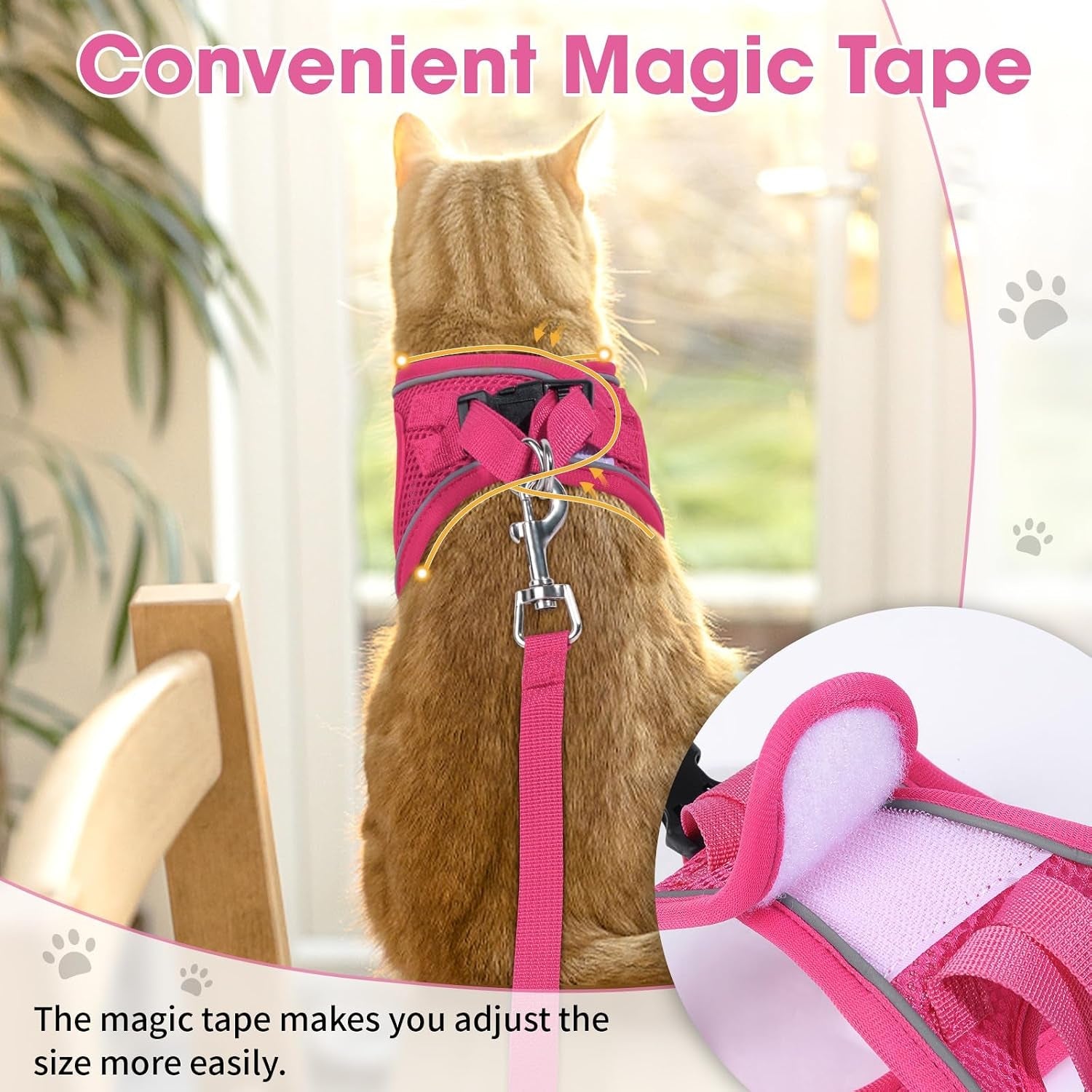 cat-vest-harness-and-leash-set-escape-proof-kitten-harness-pink-xs-safe-reflective-strips-adjustable-easy-wear-kitty-harness-sturdy-clip-buckle-breathable-mesh-for-kitty-puppy-bunny-walks