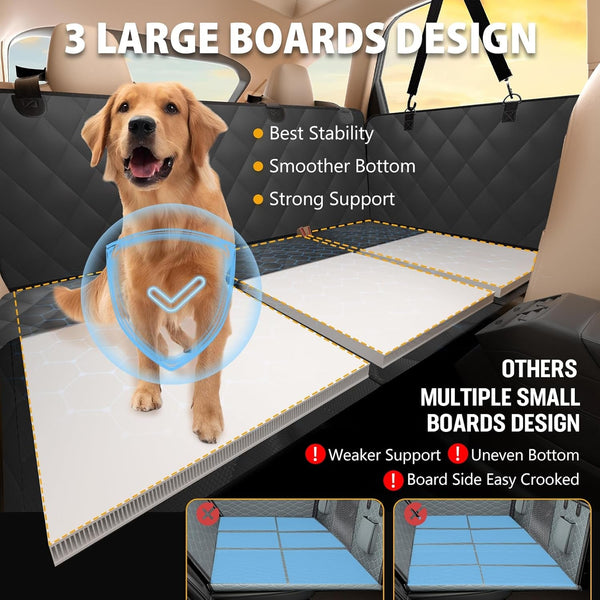 Back Seat Extender for Dogs-Large Space, Dog Car Seat Cover Hard Bottom Holds 420Lbs, Sturdy Backseat Extender for Dogs,Upgraded Waterproof Pet Car Bed Dog Hammock for Car, Suv,Truck, Black3