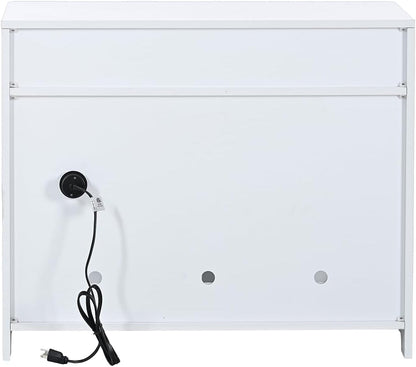 31.5" L White Cat Litter Box Enclosure with Hidden Plug & 2 Doors, Indoor Large Cat Washroom Storage Bench Side Table8