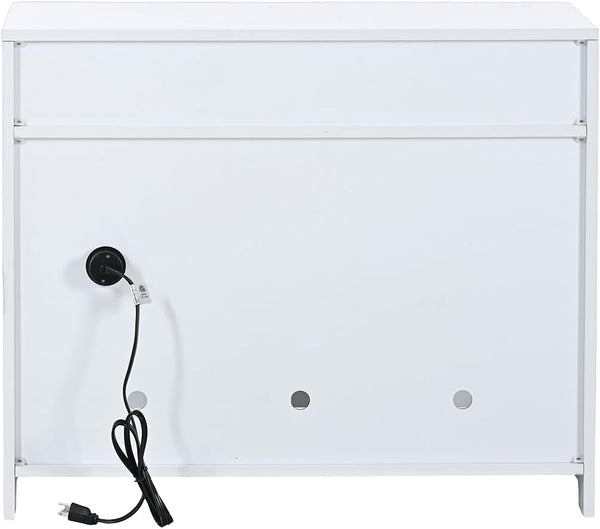 31.5" L White Cat Litter Box Enclosure with Hidden Plug & 2 Doors, Indoor Large Cat Washroom Storage Bench Side Table8