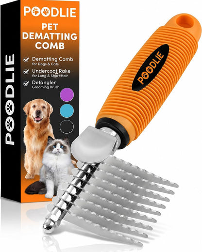 Poodle Dematting Fur Rake Comb Brush for Dogs and Cats - Long 2.5" Steel Safety Blades Metal Comb for Detangling Matted or Knotted Undercoat Hair13