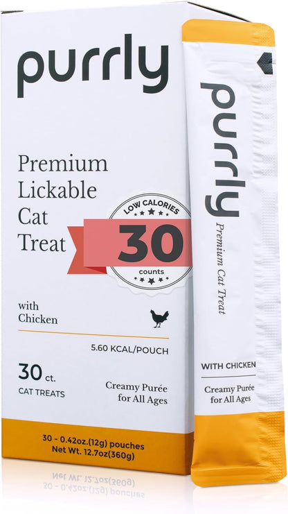 Purrly Lickable Wet Cat Treats Healthy Grain-Free Chicken Variety Pack (18 Count) Squeezable Creamy Purée with Human-Grade Protein Functional Nutrients Non-Gmo No-Artificial-Additives Low-Phosphorus10