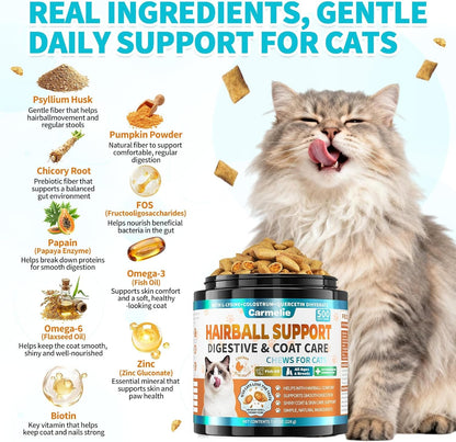 Hairball Treatment for Cats – 500 Crunchy & Creamy Hairball Treats for Cats – Indoor Feline Digestion Formula for Hairball Control, Cat Hairball Remedy & Digestive Support, Chicken & Krill Flavor5