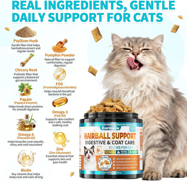 Hairball Treatment for Cats – 500 Crunchy & Creamy Hairball Treats for Cats – Indoor Feline Digestion Formula for Hairball Control, Cat Hairball Remedy & Digestive Support, Chicken & Krill Flavor5
