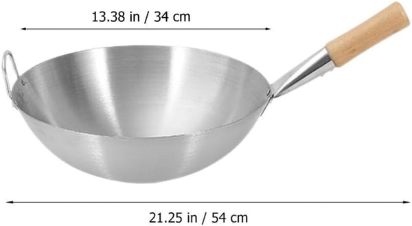 Stainless Steel Wok, 13 Stir Fry Pans, Chinese Wok with Wooden and Steel Helper Handle for Induction, Electric, Gas, All Stoves (13 Inch, round Bottom)2