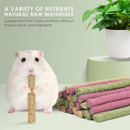 ERKOON Timothy Hay Sticks,Rabbit Chew Toys for Teeth Natural Molar Sticks Rabbits Treats for Bunnies, Chinchilla Guinea Pigs, Gerbil, Hamster (25 Pcs)3