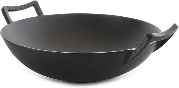 Megachef 2 Piece 14 Inch Heavy Duty Cast Iron Wok with Wood Lid8