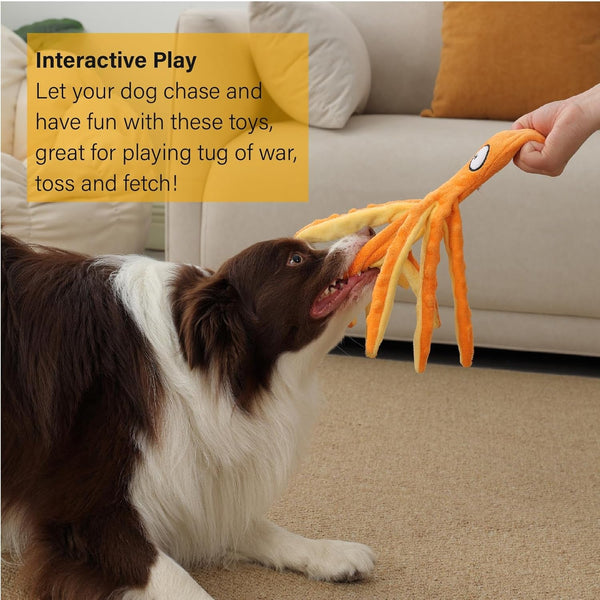 CPYOSN 2 Pack Octopus Dog Toys, No Stuffing Squeaky Crinkle Plush Chew Toys | Mess-Free Design, Interactive Squeaker & Crinkle Sounds, Machine Washable, 12.6 Inch for All Breeds5