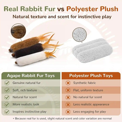 Agape Long Rabbit Fur Cat Toys, 3-Pack with Catnip & Silvervine | 3-Pack Soft Furry Cat Toys for Indoor Cats and Kittens, Great for Biting, Chasing, Bunny Kicking and Self Play4