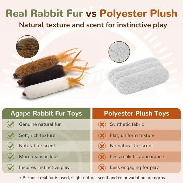 Agape Long Rabbit Fur Cat Toys, 3-Pack with Catnip & Silvervine | 3-Pack Soft Furry Cat Toys for Indoor Cats and Kittens, Great for Biting, Chasing, Bunny Kicking and Self Play4