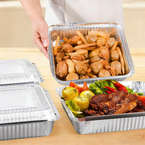 40 Pack 8X8 Inch Aluminum Pans with Clear Plastic Lids - Square Baking Cake Pans - Foil Pans with Lids - Disposable Food Containers Great for Cooking, Heating, Storing, Prepping Food5