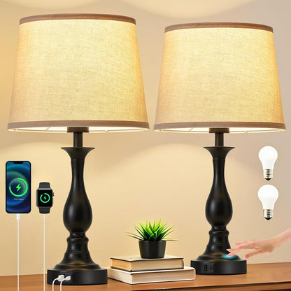 Bedside Table Lamp Touch Control Bedroom Lamps with USB a and C Charging Port 3 Way Dimmable Touch Lamps for Nightstand Living Room Bedroom Dorm Home Office Reading, Set of 28