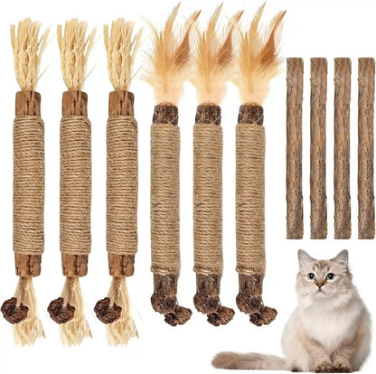 Bissap 10 PCS Silvervine Chew Sticks for Cats, Catnip Chew Sticks Cat Toys for Indoor Cat Kitten Teeth Grinding Interactive Feather Toys for Aggressive Chewers Dental Care1