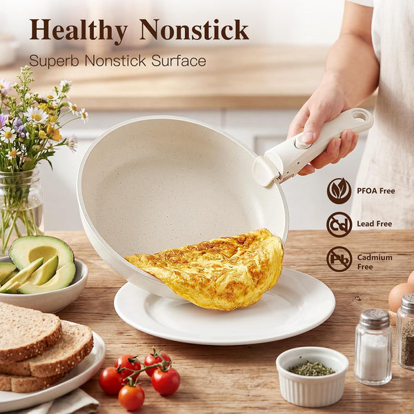 18PCS Pots and Pans Set Cookware Set with Detachable Handle | Non Stick,Non Toxic, PFOA Free, Dishwasher ＆Oven Safe, All Stoves Are Compatible, White4