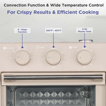 Home, 16.5 Qt Air Fryer Oven, with Steam Infusion, Cream, Convection Countertop Oven, 6 Cooking Functions, 200–450°F Temperature Control, Interior Light, Fry Basket & Baking Tray Included4