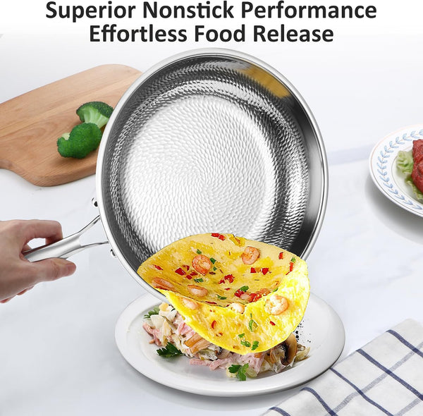 Hammered Non Stick Frying Pan with Lid - 12 Inch Stainless Steel Kitchen Cookware Pot Scratch-Resistant, Even Heating Cookware for All Stovetops (12In-With Lid)8