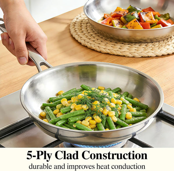 Stainless Steel Frying Pan Set with Lid, 3Pcs Skillet Set (Includes 8",10",12") - 5 Ply Stainless Clad - Heavy Duty & Professional Cookware Set, Fast & Even Heat, Dishwasher and Oven Safe9