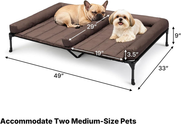 Veehoo Elevated Dog Bed for 2 Dogs, Cooling Raised Dog Bed with Bolster Mat | Outdoor Double Dog Bed with Removable Waterproof Cushion, Breathable Mesh, Non-Slip Feet for Outdoor & Indoor, 49", Brown6