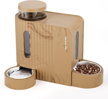 Gardner Pet Gravity Automatic 2-In-1 Pet Feeder, 0.8 Gallons*2 Cat Feeder and Water Dispenser Set, 100% Bpa-Free and Stainless Steel Water Bowl for Dogs, Cats, Rabbits, Puppies (Light Woodgrain)1