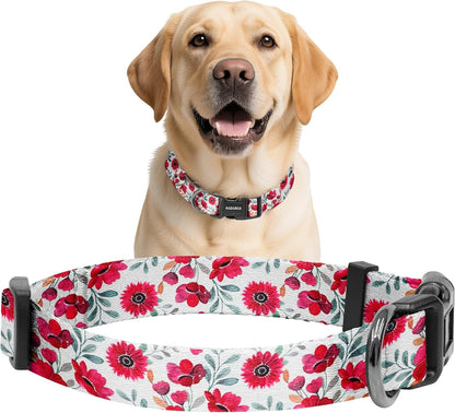 Kazazoo Dog Collar Cute and Soft Nylon Puppy Collar Girl Dogs, Adjustable Purple Dog Collars for Medium Dogs, Purple Flowers-M13