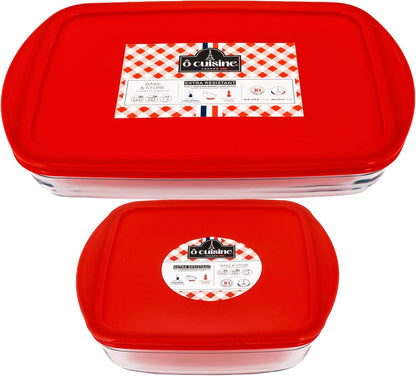 Borosilicate Glass Casserole Dish, XL (5.2 QT) + Square Baking Dish (2.4 QT) with Lids – Lasagna & Brownie Pan, Glass Meal Prep Containers, Freezer, Oven & Microwave Safe, Made in France1
