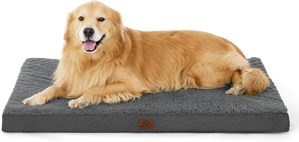 Bedsure Washable Dog Beds Large Sized Dog with Comfy Sherpa, 36X27In Grey | Orthopedic Egg Crate Foam,Comfort Support Flat Rectangle Pet Mat,Non-Slip Bottom,Removable Cover,For Large Breed up to 55 Lbs27