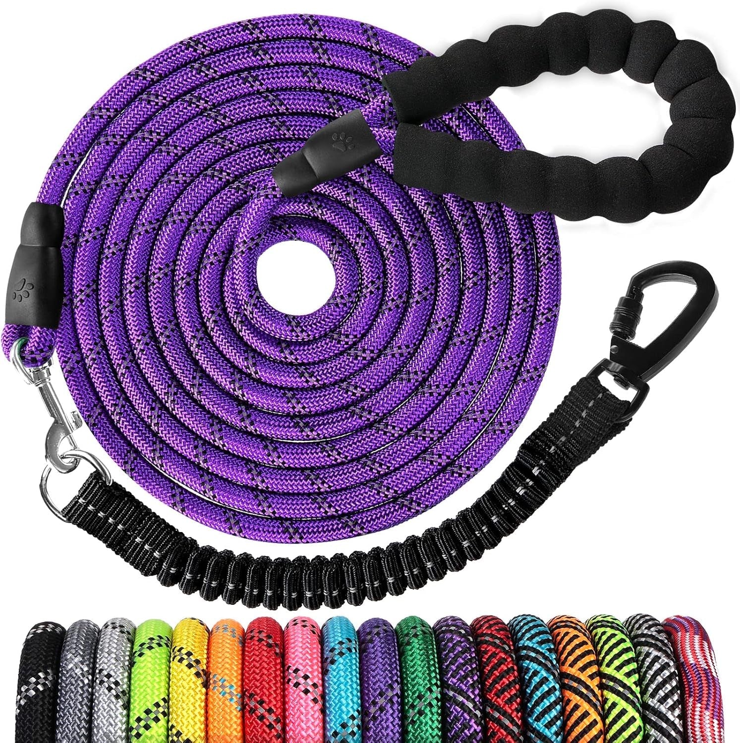long-dog-leash-15-ft-heavy-duty-rope-leashes-for-dogs-training-with-swivel-lockable-hook-reflective-threads-bungee-and-padded-handle-dog-lead-for-large-small-medium-dogs-outside-walking-hiking