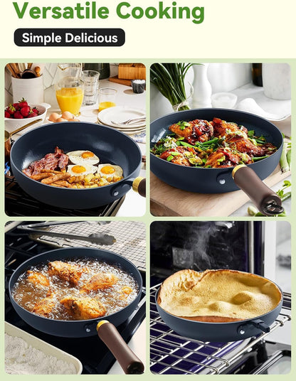 11" Enameled Carbon Steel Skillet, Nonstick Frying Pan | Stay-Cool Wooden Handle, Season-Free Stir-Fry Pan, Non-Toxic PTFE & PFOA Free, Oven-Safe & All Stovetops Compatible6