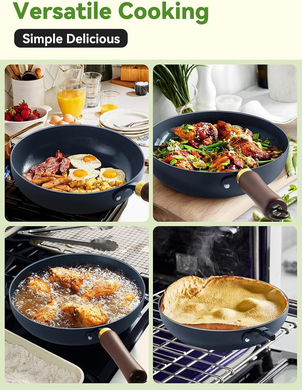 11" Enameled Carbon Steel Skillet, Nonstick Frying Pan | Stay-Cool Wooden Handle, Season-Free Stir-Fry Pan, Non-Toxic PTFE & PFOA Free, Oven-Safe & All Stovetops Compatible6