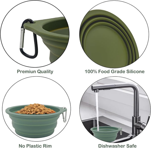 2 Pack Collapsible Dog Travel Bowls (21Oz/600Ml), 100% Food Grade Silicone Integrated Molding, No Plastic Rim, Portable Pet Feeding Watering Dishes for Outdoors with Clasp, BPA Free4