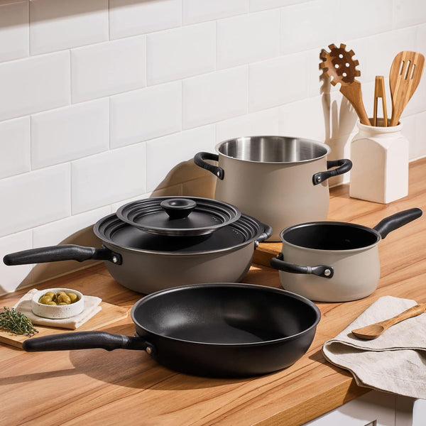 6Pc Stackable Set with Universal Lids | Hard Anodized Non Stick and Stainless Steel Pots and Pans | Induction Compatible | Dishwasher Safe | Oven Safe | Black & Gray | Accent Series Cookware9