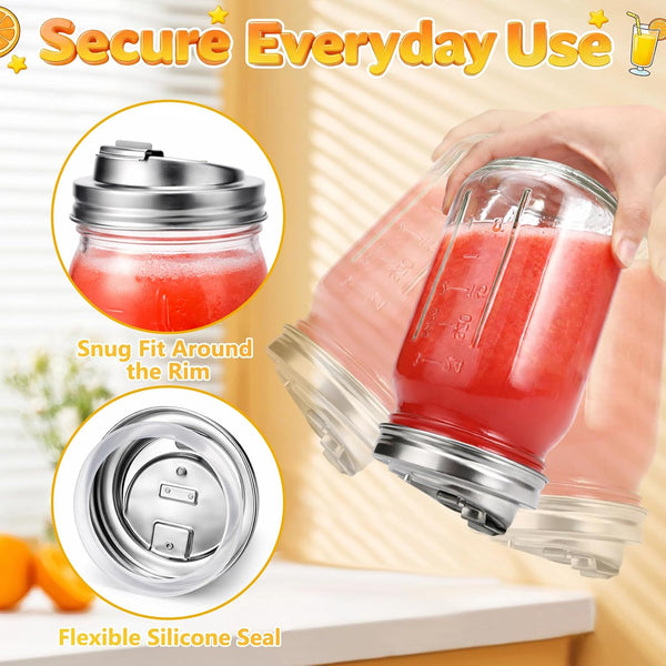 Wide Mouth Mason Jar Drinking Lids, Stainless Steel Sip Lid, 2 Pcs | Mason Jar Drink Lids for Iced Coffee, Smoothies & Cold Drinks, Leak Resistant, Reusable, Heavy Duty Metal4