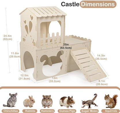 Extra Large Rabbit Castle, Wooden Bunny House &,Detachable Rabbit Hideaway, Indoor Hamster Castle with Ramp, Small Animal Houses & Habitats for Guinea Pig Chinchilla Ferret(3 House)2