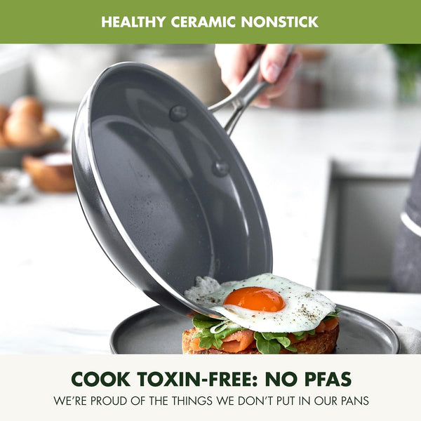 12 Piece Nonstick Swift Cookware Set, Ceramic Pfas-Free Pots & Pans with Lids, Dishwasher & Oven/Broiler Safe to 600F, Kitchen Cooking Set, Sauce, Saute, Stock, Frying Pans, Gray2