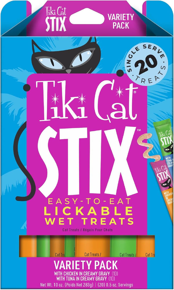 Tiki Cat Stix Mousse Treats, Single Serve Indulgent Lickable Treat or Dry Food Topper, Variety Mega Jar, 0.5 Oz. Servings (50 Count)10
