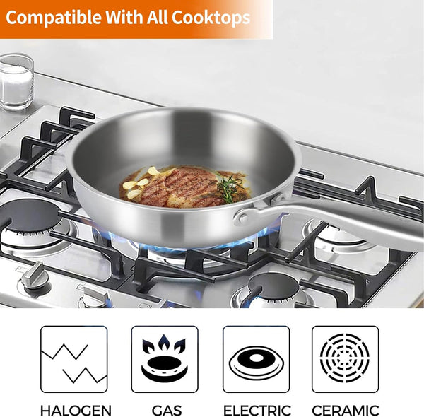 Tri-Ply Stainless Steel Kitchen Cookware Set with Lid,14-Piece Pot | Heats Quickly and Evenly; Compatible with Induction, Gas, Electric, and Ceramic Cooktops.4