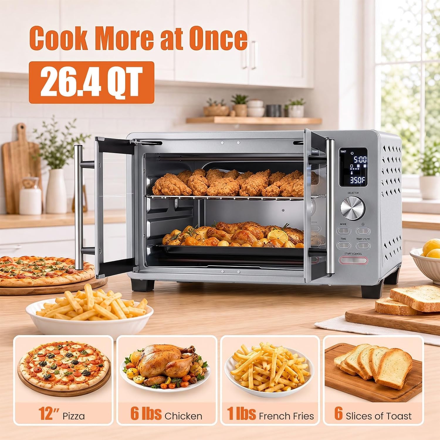 25l-french-door-air-fryer-toaster-oven-countertop-1500w-11-presets-baking-tray-rack-crumb-tray-clip-digital-display-dishwasher-safe-stainless-steel
