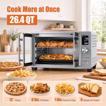25L French Door Air Fryer Toaster Oven Countertop | 1500W | 11 Presets | Baking Tray, Rack, Crumb Tray & Clip | Digital Display | Dishwasher-Safe | Stainless Steel2