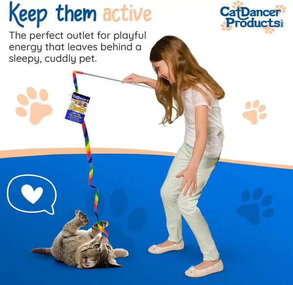 Cat Dancer Products Rainbow Cat Wand Charmer, Safe Teaser Wand for Indoor Cats & Kittens, Flexible Exercise Toy Made of Multicolor Fabric Ribbon, for Medium Breeds5