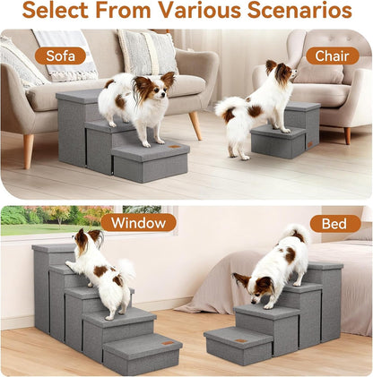 Zerbuger Wider Dog Ramp for High Bed with Storage 18" H, Foldable Dog Stairs for Small Medium Large Older Senior Animal, Sturdy Dog Step for Climbing Bed or Couch, Arthritis-Friendly (Gray, No Condo)6