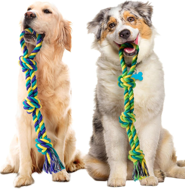 SHARLOVY Large Tough Chew Toys for Aggressive Chewers Large Breed,Heavy Duty Dental Rope Toys Kit for Medium Dogs,5 Knots Indestructible Cotton Puppy Teething Chew Tug Toy Set of 918