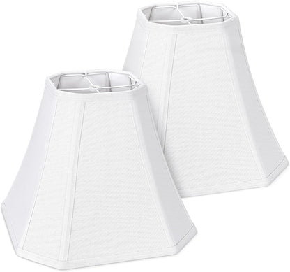 2-Pack White Square Cut Corner Lamp Shades, 6.5" Top × 13" Bottom × 10.8" Height, Spider Fitter – Medium Shade for Table Lamps, Foldable Bell Fabric Lampshade, Modern & Minimalist Home Decor.1