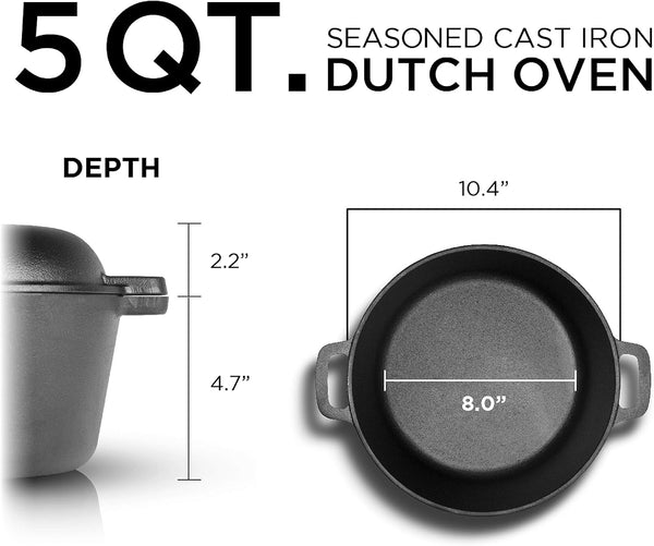 2-In-1 5-Qt. Dutch Oven, 10.25-Inch Skillet Lid, CHFL508 | Pre-Seasoned Cast Iron, Works on All Cooktops Including Induction, Outdoor Cookware for Campfires or Grills8