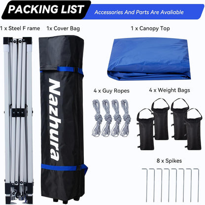 10' X 10' Pop up Canopy Tent with Sand Weight Bag, Freestanding Sun Shelter for Picnic and Camping, One Person Setup and Height Adjustable (Blue)3