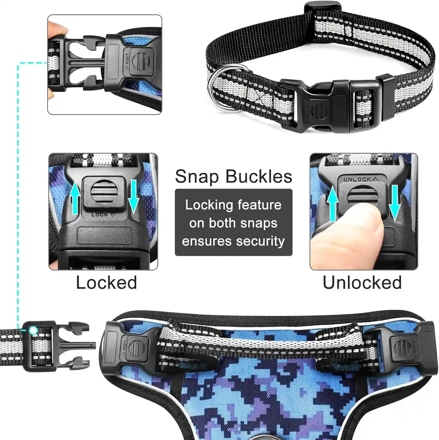 dog-harness-no-pull-pet-harnesses-with-dog-collar-adjustable-reflective-oxford-outdoor-vest-front-back-leash-clips-for-small-medium-large-extra-large-dogs-easy-control-handle-for-walking