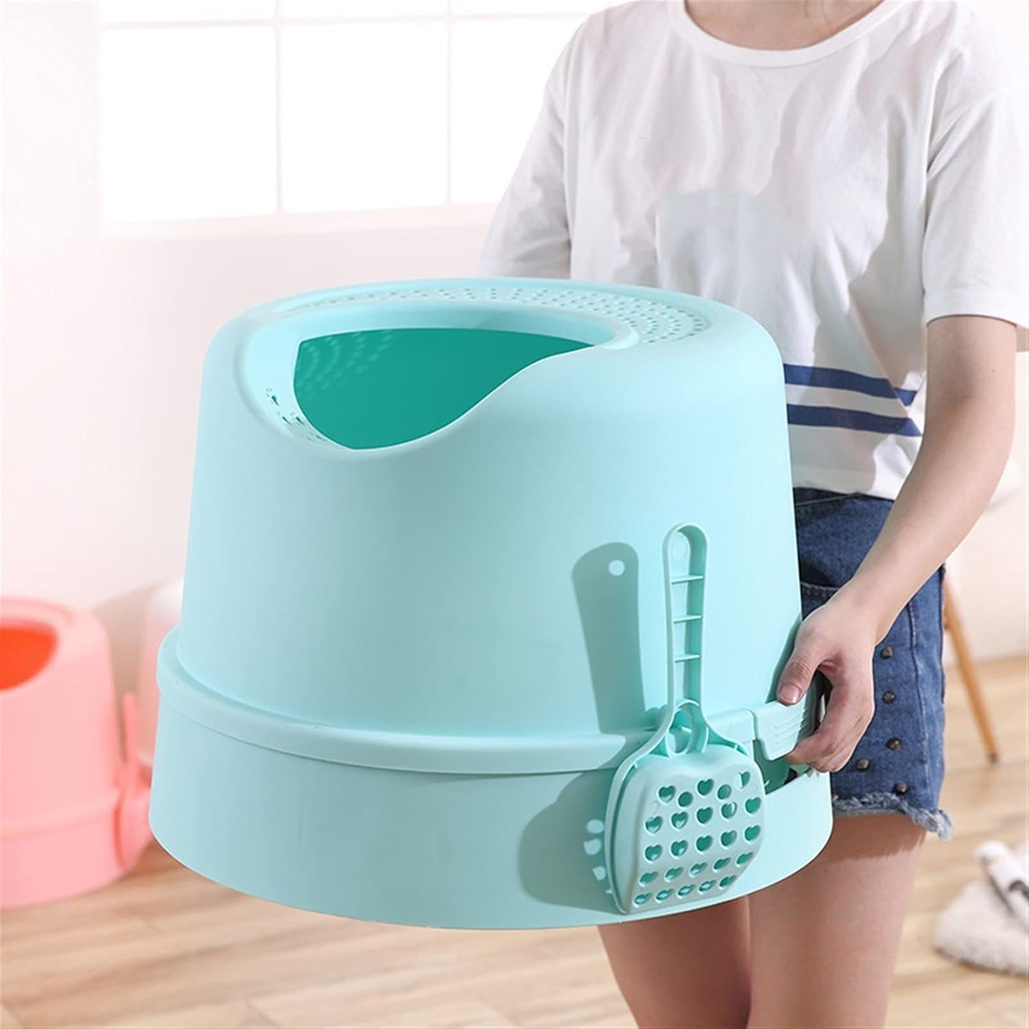 dog-potty-training-toilet-top-entry-cat-litter-box-with-scoop-splash-proof-multifunctional-toilet-base-round-detachable-tray-pp-materialc